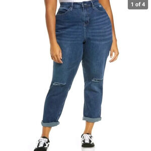 NWT BP. Distressed High-Rise Roll Cuff Mom Jeans 18